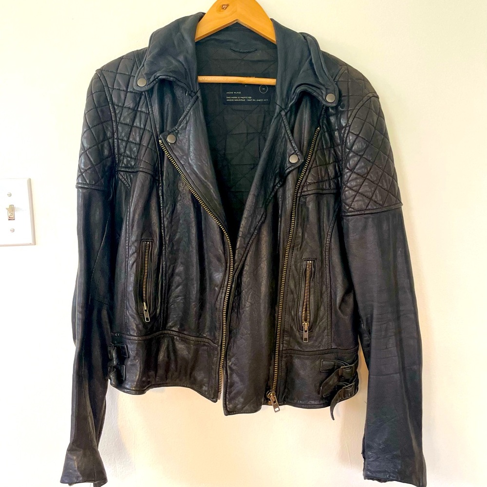All saints vintage motorcycle jacket size 14 black leather